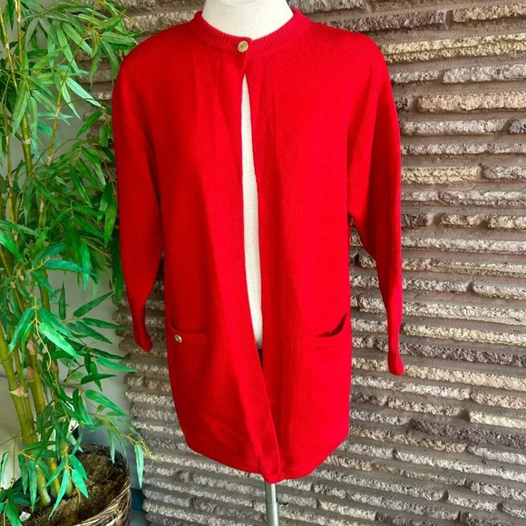 Carlisle Sport Red Lambswool Cardigan Sweater  Size Small Gold Buttons - Picture 9 of 9